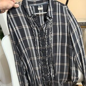 Anthropologie Pilcro Gray Plaid Button-Up Shirt
